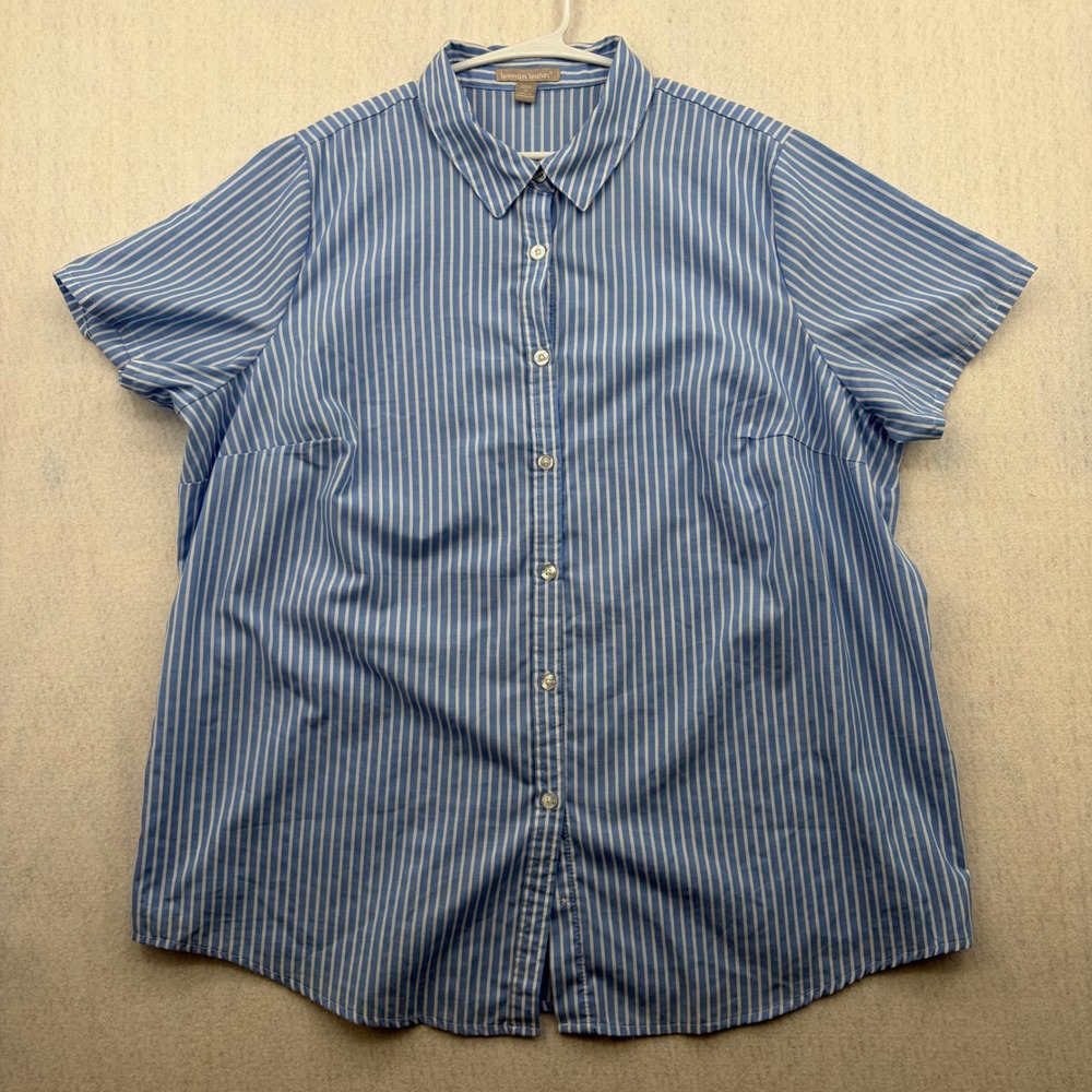 Woman Within Blue White Striped Button Up Shirt Short Sleeve Plus Size 1X 22/24